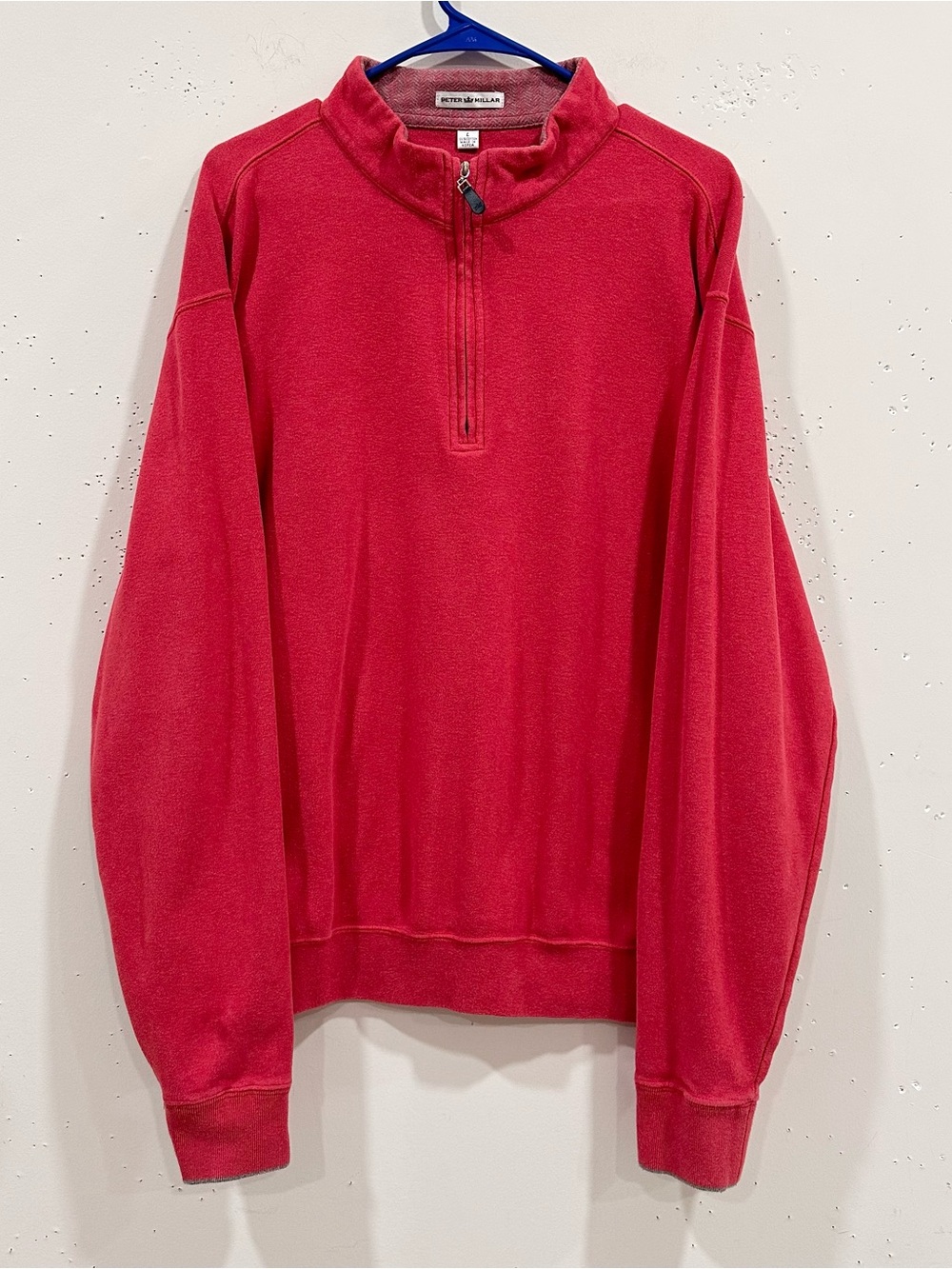 Peter Millar Quarter Zip Pullover Mens L Red Cotton Herringbone Collar Korea